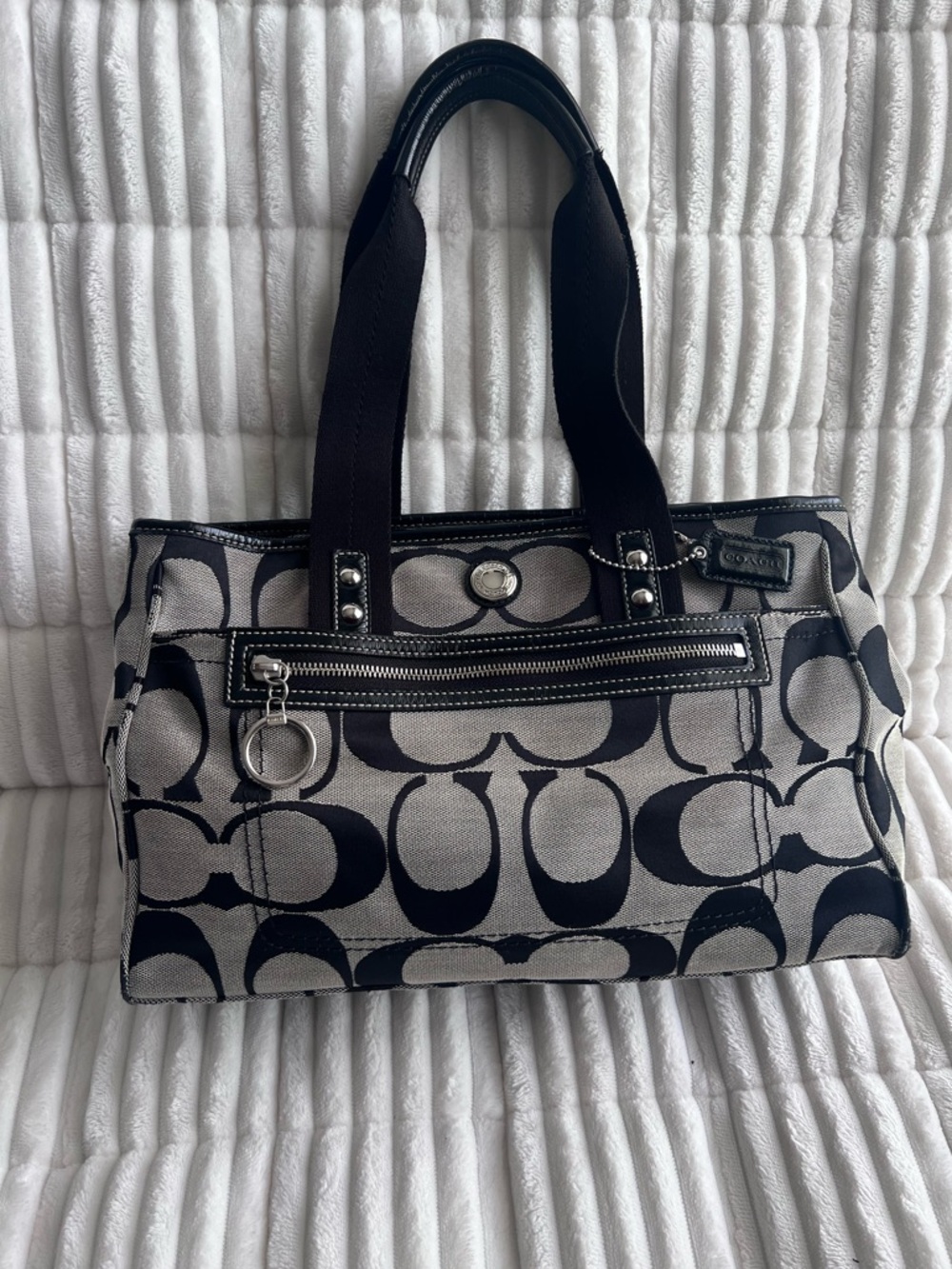 Coach Black and Gray Signature Canvas Tote Bag